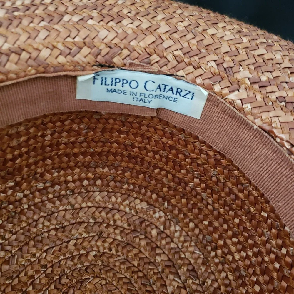 Filippo Catarzi Womens Straw Sun Hat Ribbon Summer Beach Coastal‎ Made In Italy